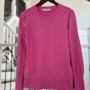LOFT Crew Neck Long Sleeve Classic Pink Sweater, Size Medium